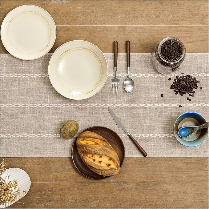 ZeeMart Farmhouse Braided Striped Table Runner, Rustic Beige Table Runners 72 - Image 4