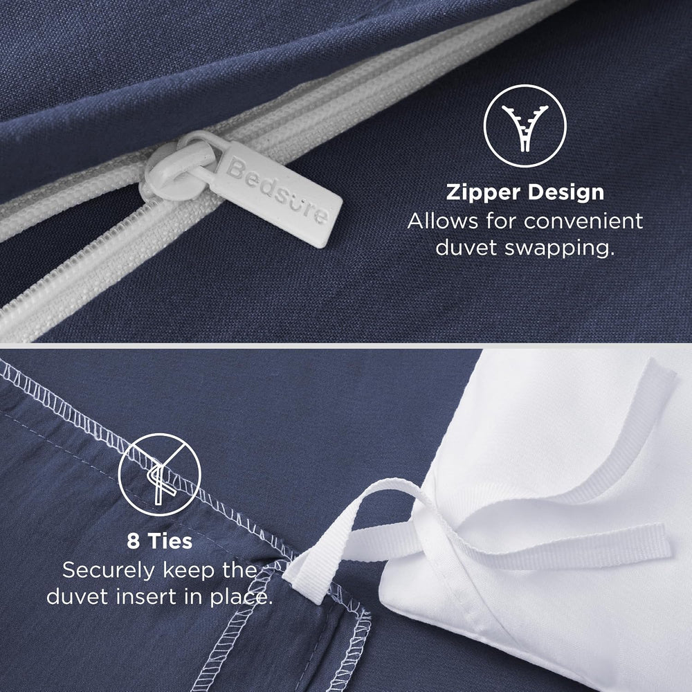 Bedsure Prewashed Duvet Cover King, Cotton-Like Soft Bedding Set, Navy