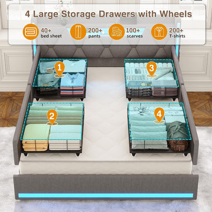 busyaeh queen size bed frame with 4 drawers on a desk or shelf