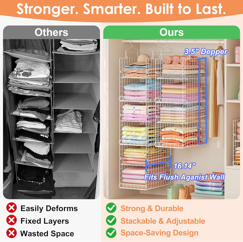8-Tier Extended Depth Hanging Closet Organizers and Storage for Closet System...