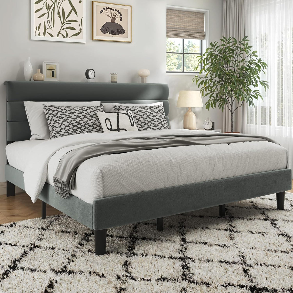 fluest king size bed frame, platform bed frame, close-up detail