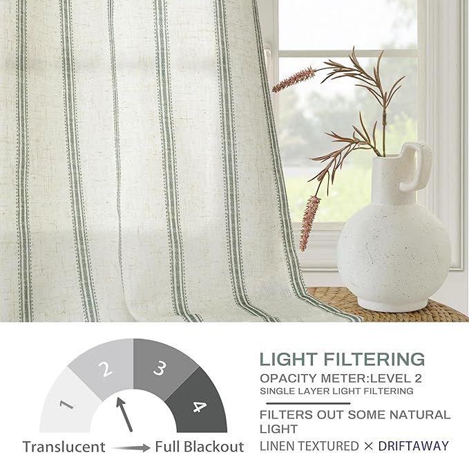 DriftAway Farmhouse Vertical Striped Linen Blend Textured Light Filtering Semi - Image 4