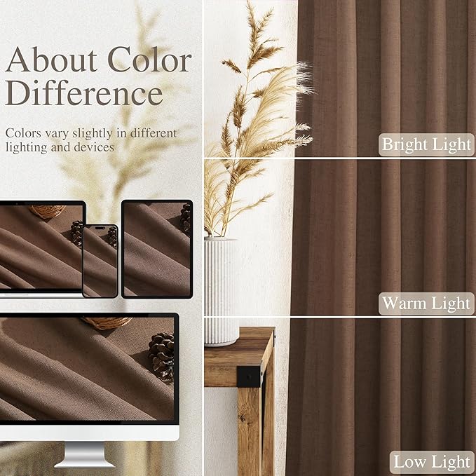 Caramel Brown Linen Curtains 120 Inch Extra Long - Image 4