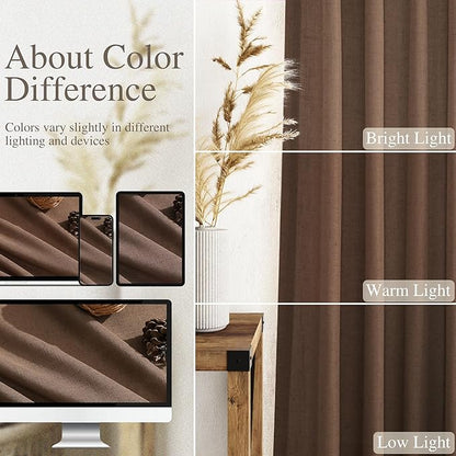 Caramel Brown Linen Curtains 120 Inch Extra Long - Image 4