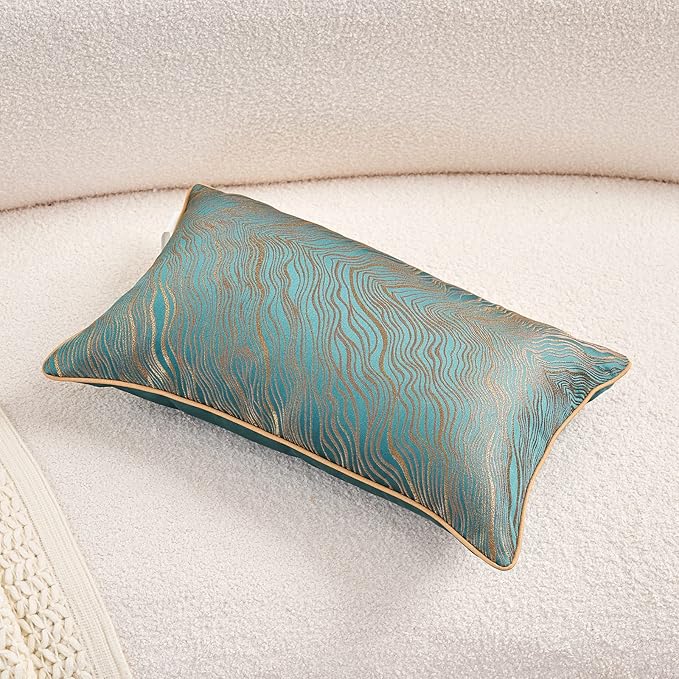 Avigers 12 x 20 Inch Rectangle Green Teal Gold Abstract Striped Embroidery - Image 3