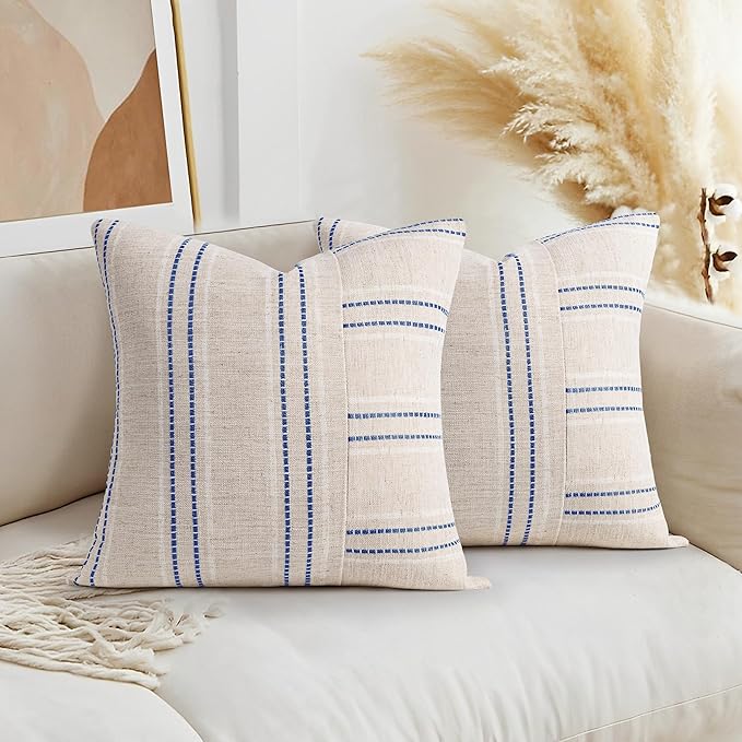 AELS 16x16 Decorative Farmhouse Linen Throw Pillow Covers, Boho Textured Pillow by AELS