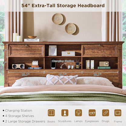 farmhouse queen size bed frame with 54" tall on a desk or shelf