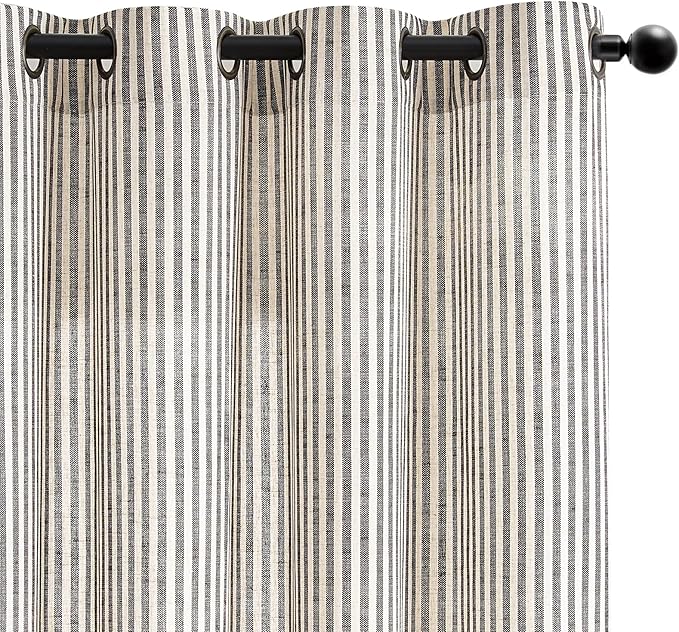 Vangao Linen Striped Black Curtains Boho Tickingstripe Light Filtering Window by Vangao