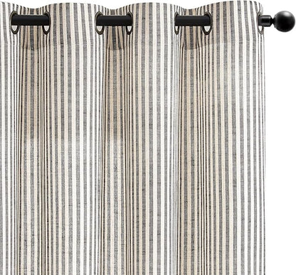 Vangao Linen Striped Black Curtains Boho Tickingstripe Light Filtering Window by Vangao