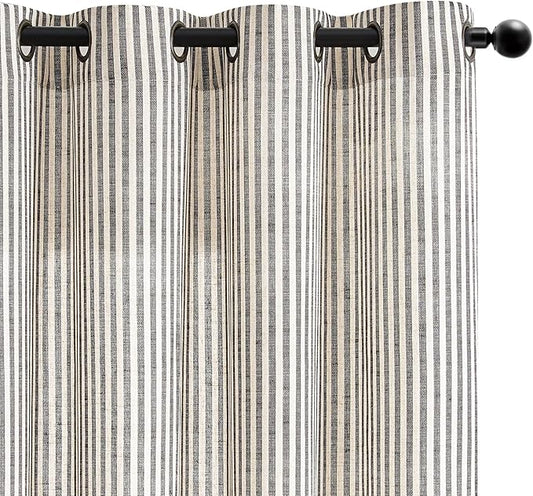 Vangao Linen Striped Black Curtains Boho Tickingstripe Light Filtering Window by Vangao