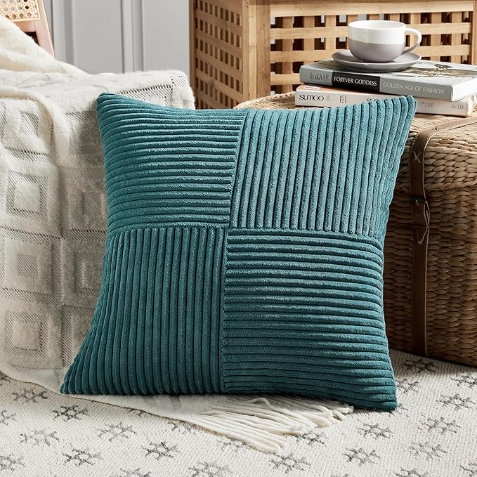 Fancy Homi 2 Packs Teal Decorative Throw Pillow Covers 22x22 Inch - Image 2
