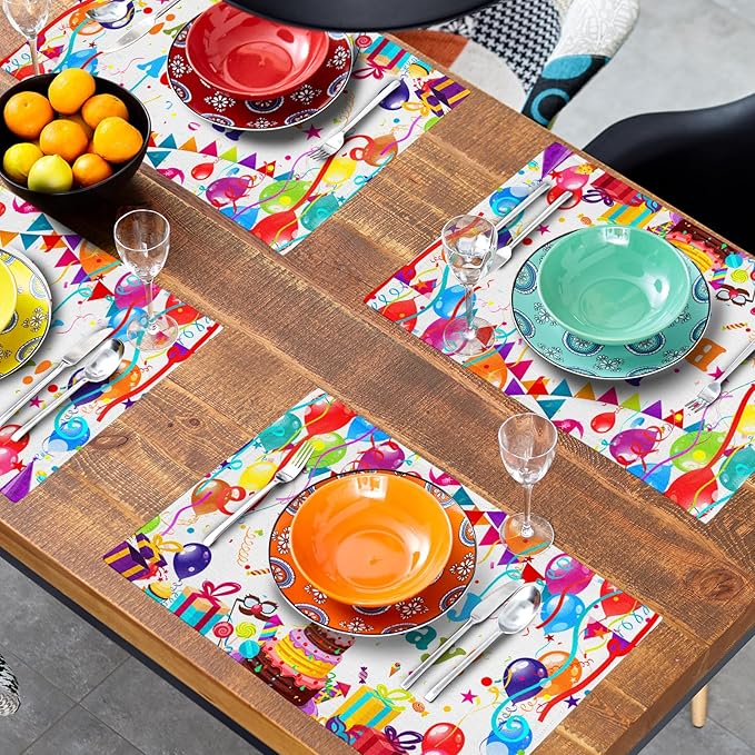 Giwawa Happy Birthday Placemats, Bithday Cake Gifts Decorative Table Mat Set of - Image 8