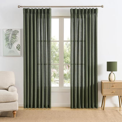 RAIN CITY 100 Inch Pinch Pleated Curtains 2 Panels Set Custom Length Olive Green by RAIN+CITY