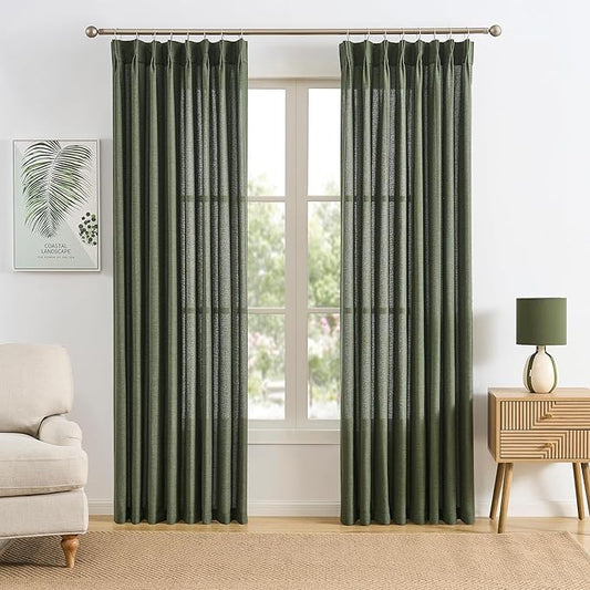 RAIN CITY 100 Inch Pinch Pleated Curtains 2 Panels Set Custom Length Olive Green by RAIN+CITY