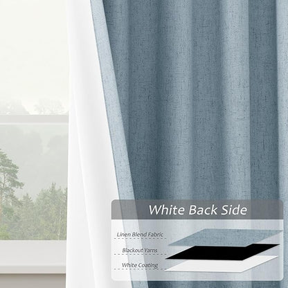 Blue 100% Blackout Pinch Pleated Linen Curtains 108 Inches Long - Image 5
