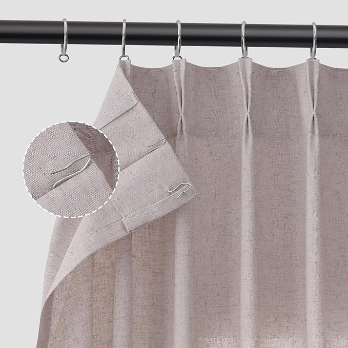 Champagne Pinch Pleat Linen Curtains 120 Inch Length 2 Panels Set - Image 8