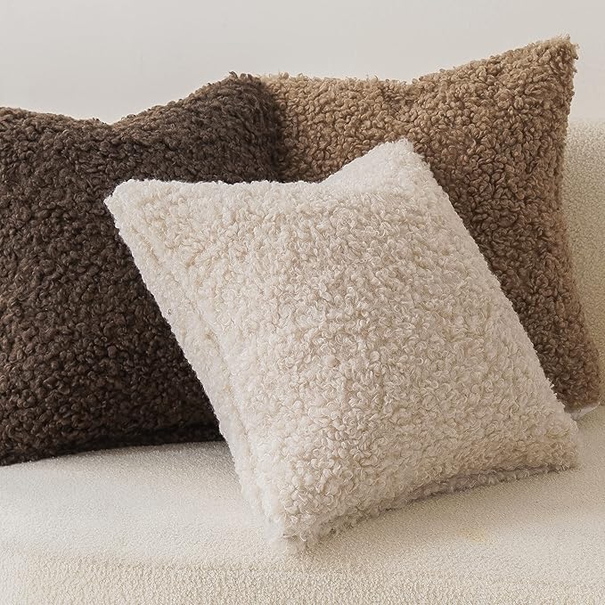 Foindtower 2 Pieces 26x26 Inch Neutral Cream, Faux Fur Throw Pillow Cover - Image 4