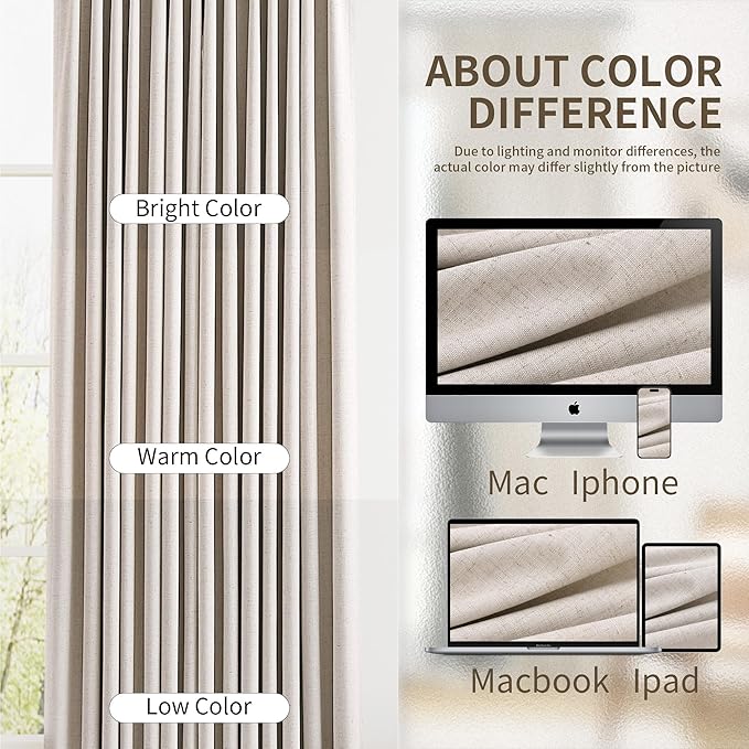 Pinch Pleated Linen 100% Blackout Curtains 102 Inches Long 2 Panels - Image 9
