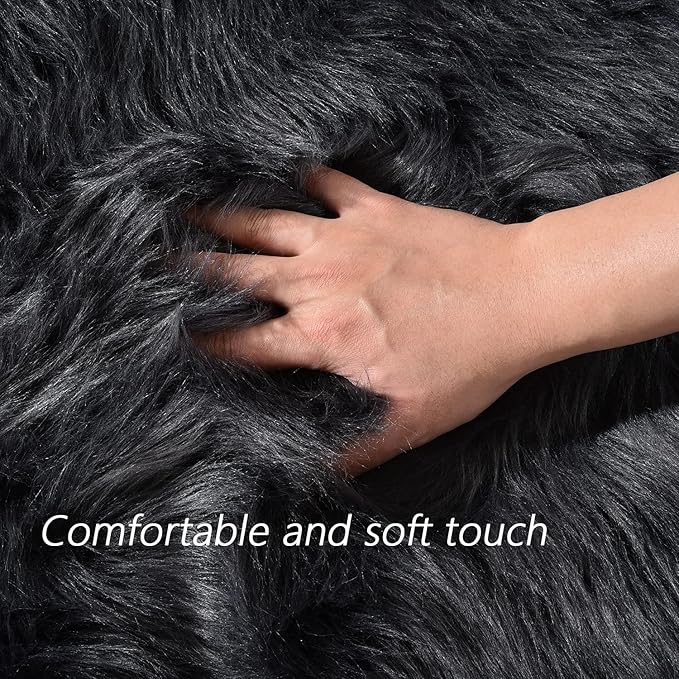 Latepis Dark Grey Rugs 6x8 Area Living Room Faux Sheepskin Fur Rug - Image 4