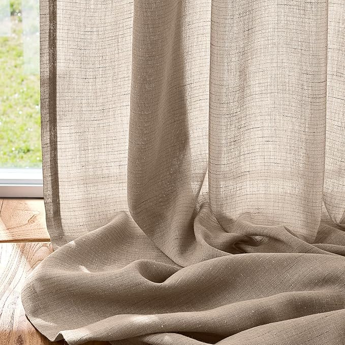 jinchan Taupe Linen Blend Curtain 108 inch Extra Long 1 Panel Extra Long - Image 4