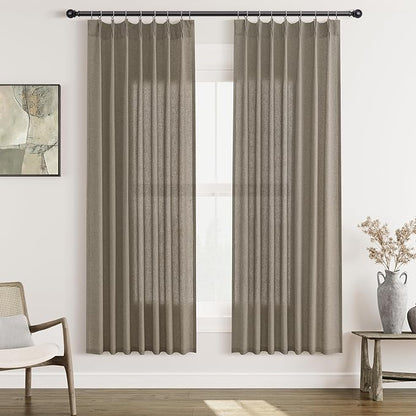 Mocha Pinch Pleat Linen Curtains 72 Inch Length 2 Panels Set by Aersas