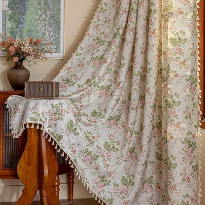 ENJOYBRIDAL Pink Floral Curtains 96 Inch Long Bedroom Semi Sheer Drapes Living - Image 2