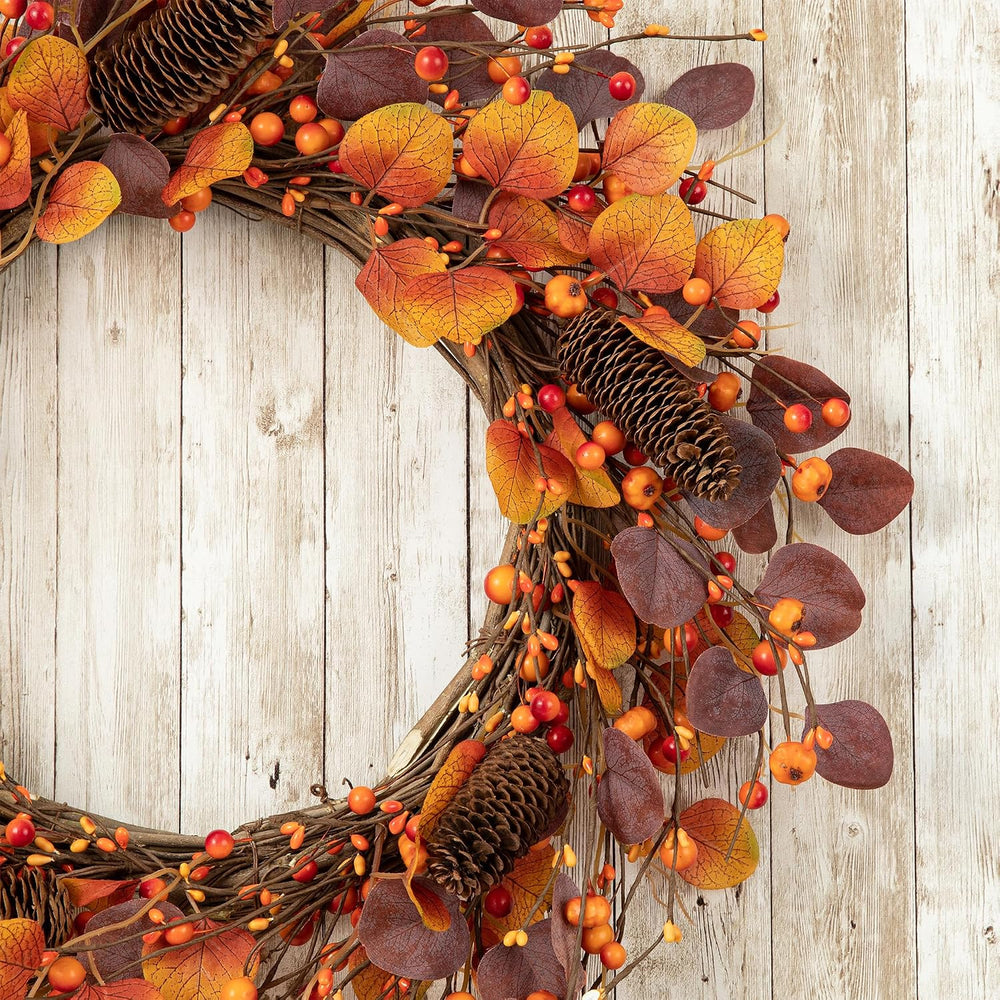 Glitzhome 22" D Fall Eucalyptus Berry Wreath, Artificial Wreaths Rustic ...