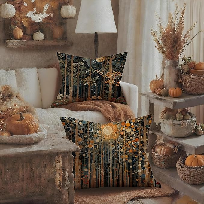Rustic William Morris Inspired Autumn Forest Decor Throw Pillow Covers 18x18 - Image 3