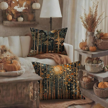 Rustic William Morris Inspired Autumn Forest Decor Throw Pillow Covers 18x18 - Image 3