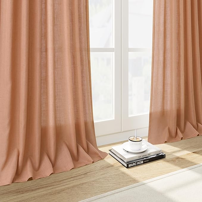 Nanspring Peach Quartz Boho Style Linen Blend Drapes 84 Inch Long 2 Panels Set - Image 6
