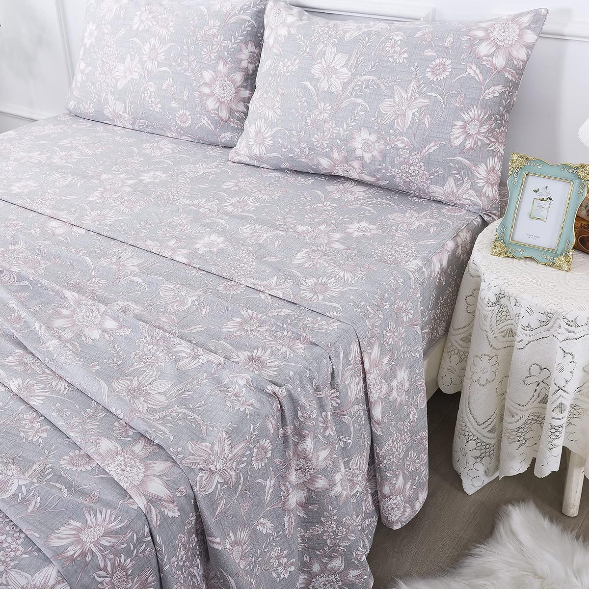 fadfay sheets set twin shabby pink and grey shown in use