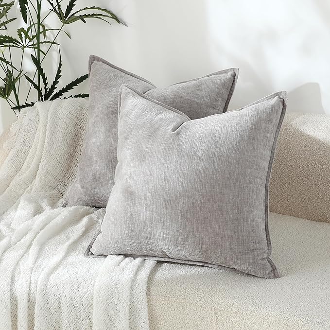 Stellhome Soft Decorative Chenille Pillow Covers 18x18 Inch Natural Grey Boho - Image 6