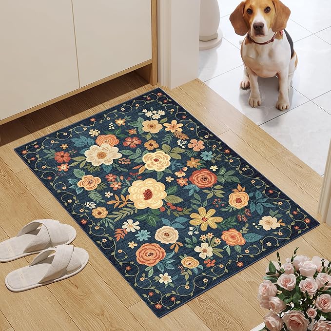 DUKINO 2x3 Rugs for Entryway, Floral Indoor Washable Door Mat, Non Slip Boho - Image 2