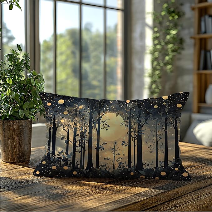 Rustic Night Moon William Morris Inspired Forest Decor Pillow Covers 18x18 - Image 5
