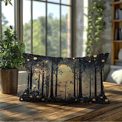 Rustic Night Moon William Morris Inspired Forest Decor Pillow Covers 18x18 - Image 5