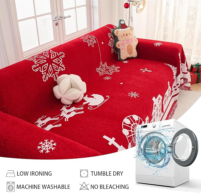 MEETSKY Red Christmas Couch Cover - Image 6