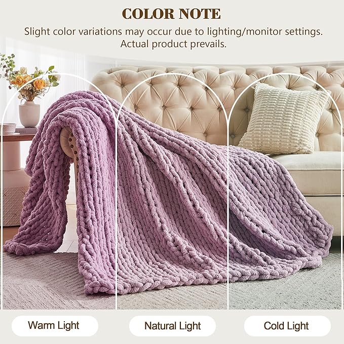Carriediosa Chunky Knit Throw Blanket 50" X 60", 100% Hand Made Large Chenille - Image 2