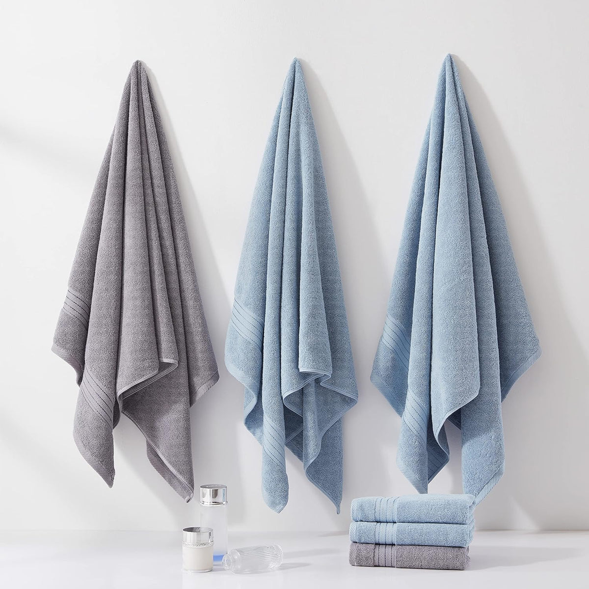 cozyart luxury bath towel set 6 pcs, light, side view