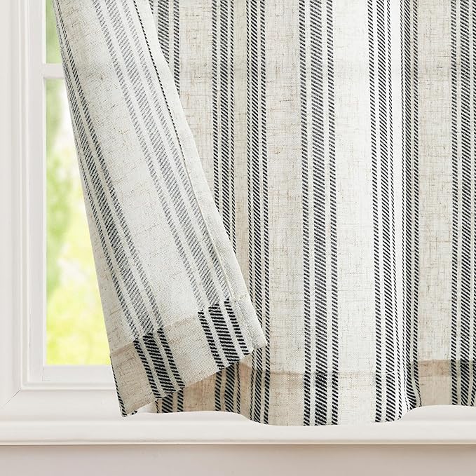 jinchan Striped Linen Kitchen Curtains 36 Inch Tiers Cafe Curtains Farmhouse - Image 7
