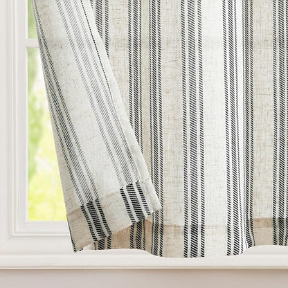 jinchan Striped Linen Kitchen Curtains 24 Inch Tiers Cafe Curtains Farmhouse - Image 5