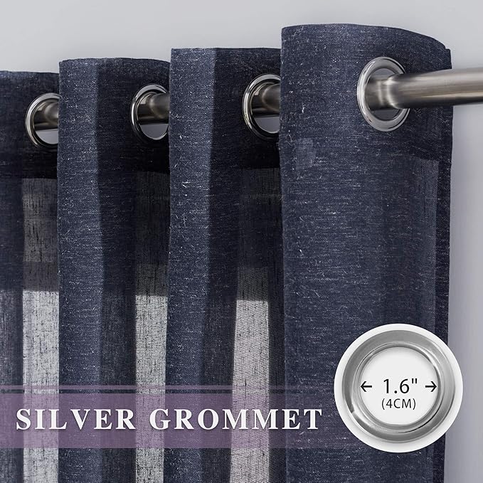 NICETOWN Linen Sheer Curtains for Bedroom Window, Grommet Semi Sheer Linen - Image 2