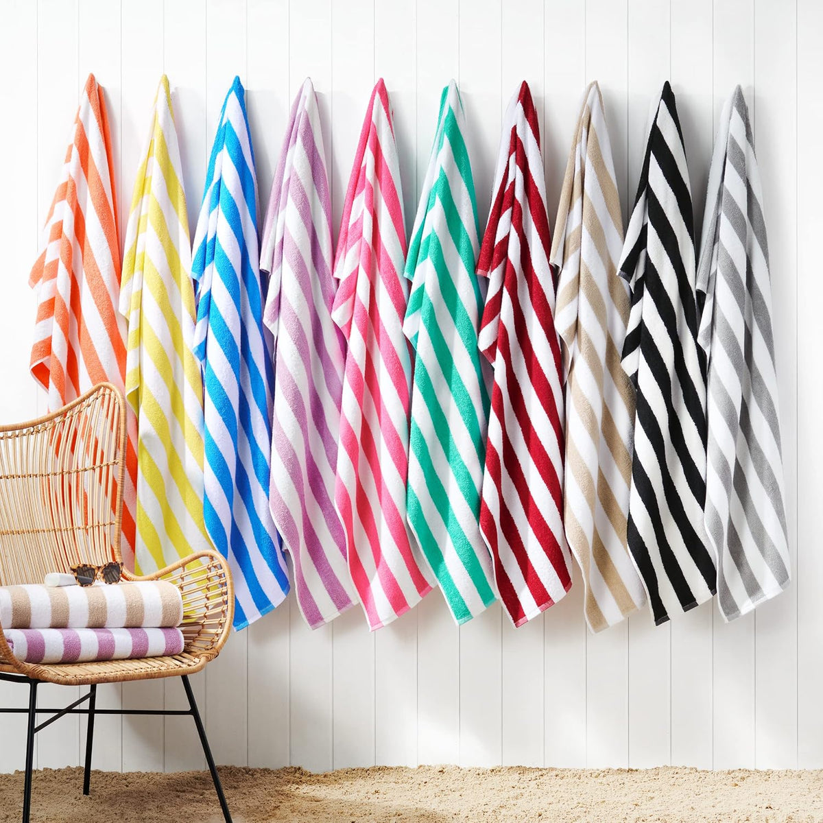 arkwright california cabana stripe beach towel - pack showing dimensions