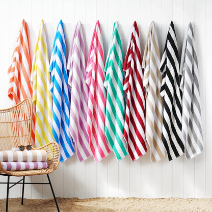 arkwright california cabana stripe beach towel - pack showing dimensions