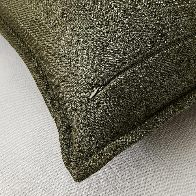 18x18 Linen Pillow Covers Olive Green Pack of 2 Farmhouse Boho Neutral Accents - Image 3