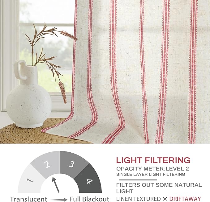 DriftAway Farmhouse Vertical Striped Linen Blend Textured Light Filtering Semi - Image 5