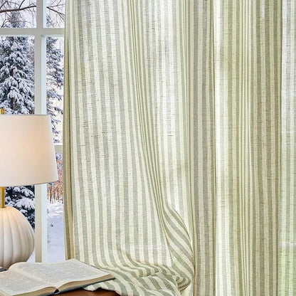Vangao Linen Striped Green Christmas Curtains - Image 6