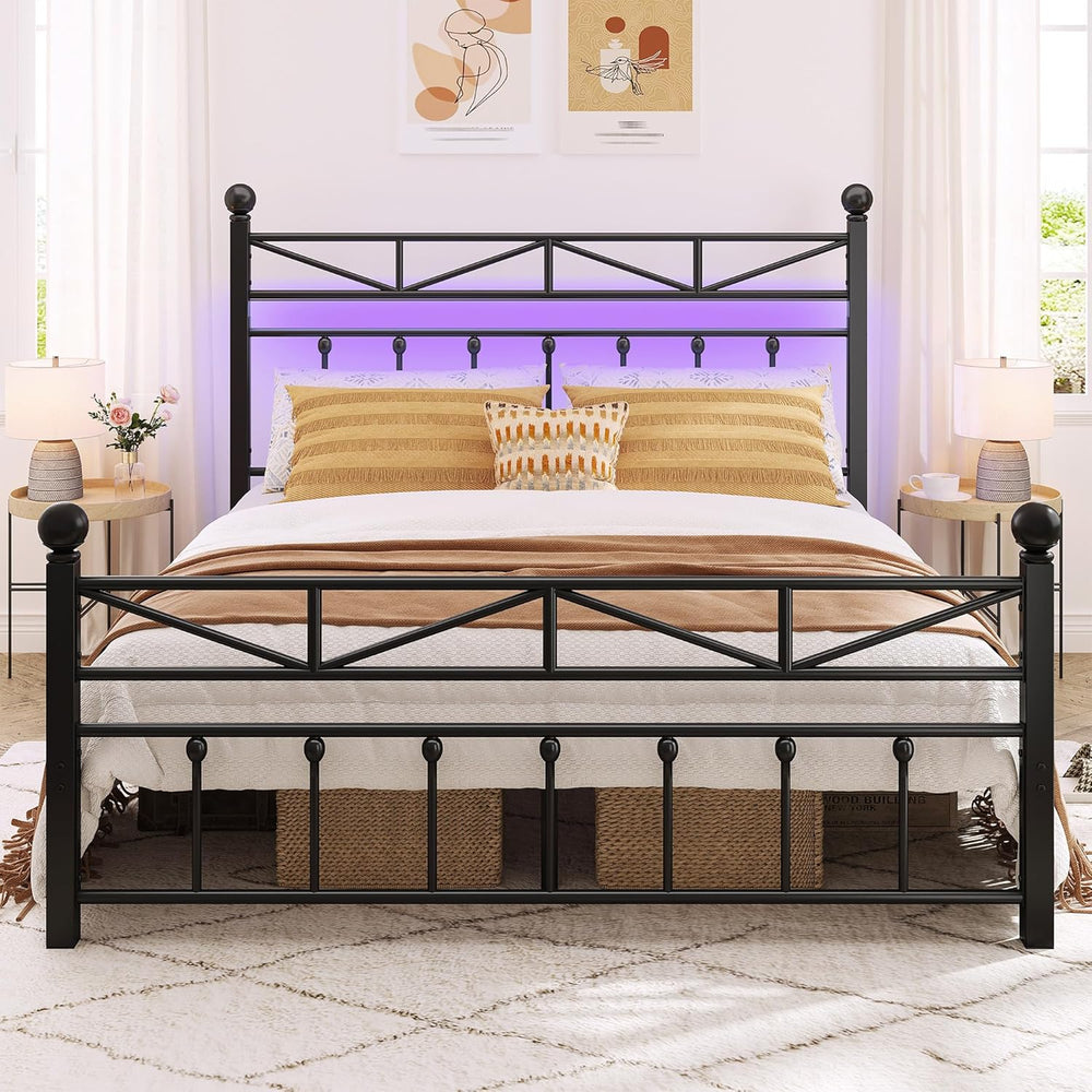 EnHomee Victorian Metal Queen Size Bed Frame,Black, 54-Inch Tall Headboard