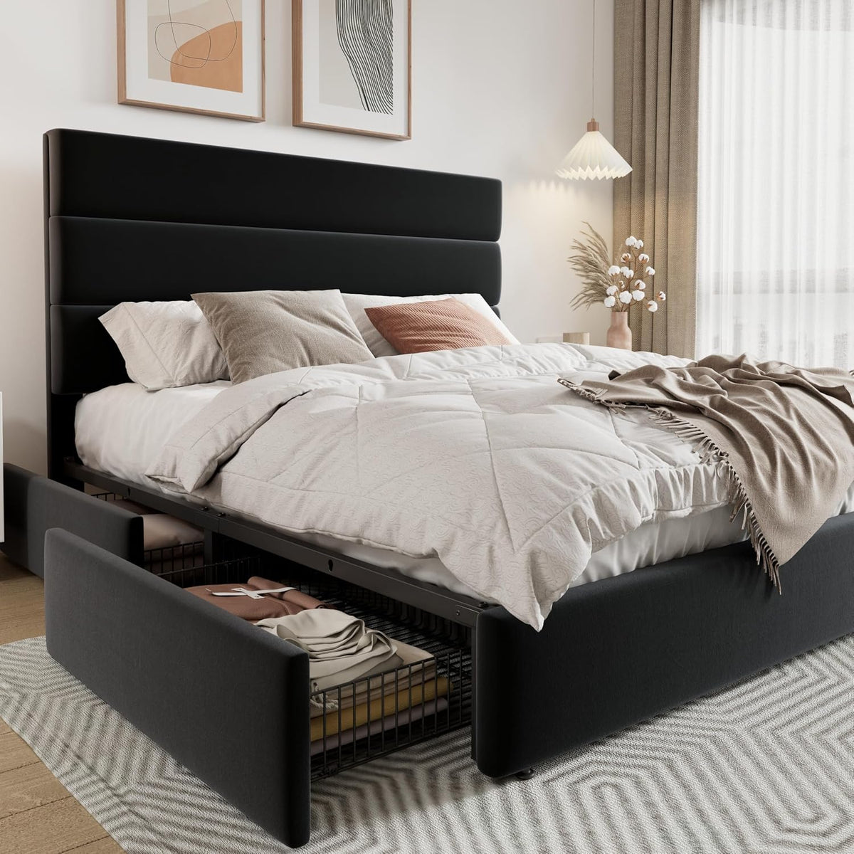 allewie modern queen size platform bed frame with, main product view