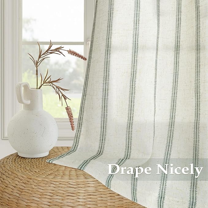 DriftAway Farmhouse Vertical Striped Linen Blend Textured Light Filtering Semi - Image 5