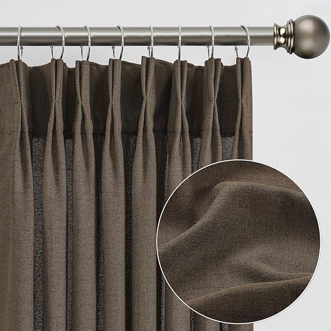 Brown Pleated Linen Curtains 90 Inches Long Farmhouse Semi Sheer Memory Trained - Image 3